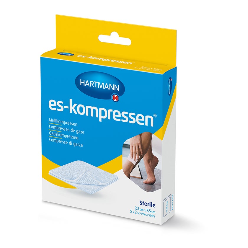 ES-KOMPRESSEN Mullkompressen steril 7,5x7,5 cm 8fach 17fädig 5X2 St