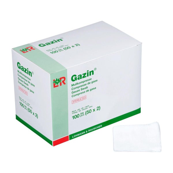 Lohmann Rauscher Gazin Mullkompresse steril 8- fach 17- fädig 50 x 2 Stück - 5 x 5 cm 50X2 St