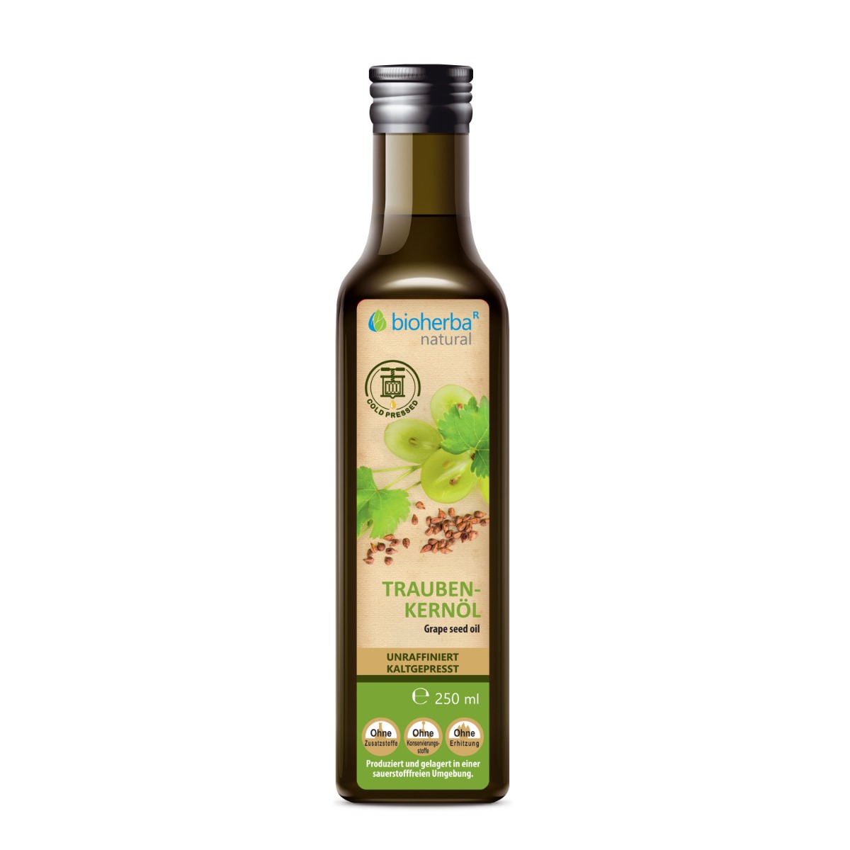 Bioherba Traubenkernöl kaltgepresst – Natürliches Traubenkernöl 250 ml