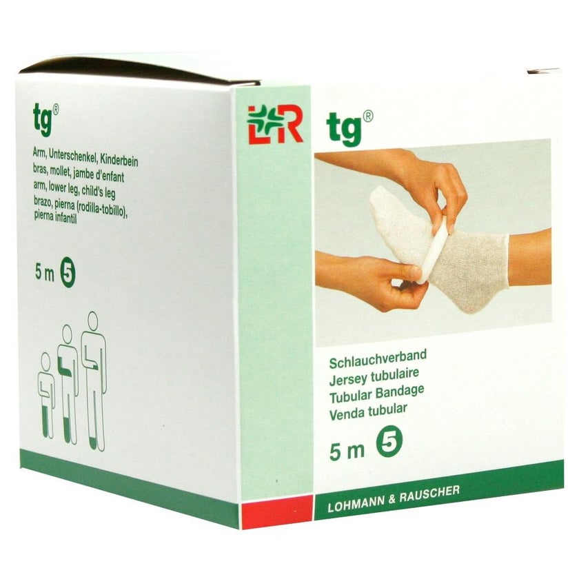 Lohmann & Rauscher tg Schlauchverband, weiß, 5 m, nahtlos gestrickt und dehnbar - 1 Stück, Gr. 5 (5,5 cm) für Arm, Unterschenkel, Kinderbein 1 St