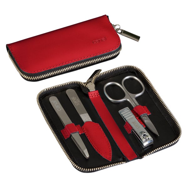 Reißverschluss-Etui aus Spaltleder rot, 4-teilig 1 St