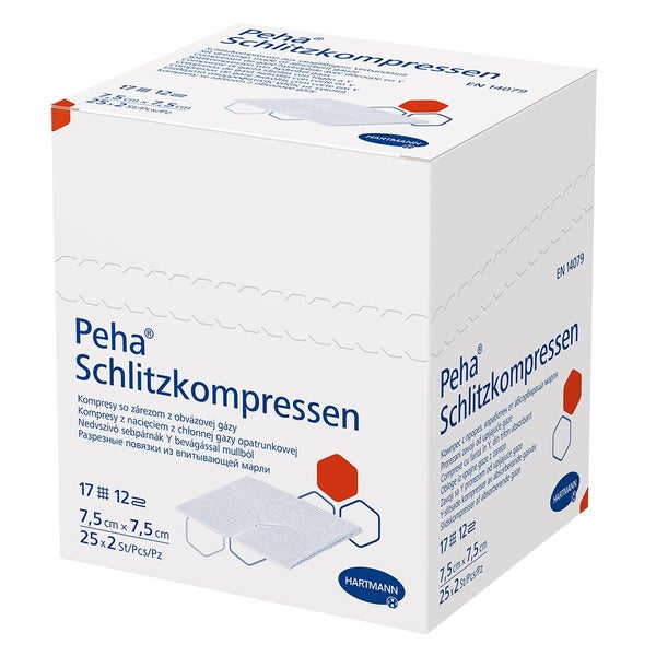 Hartmann Peha® Schlitzkompressen steril 12- lagig 25 x 2 Stück - 25 x 2 Stück 7,5 x 7,5 cm 25X2 St