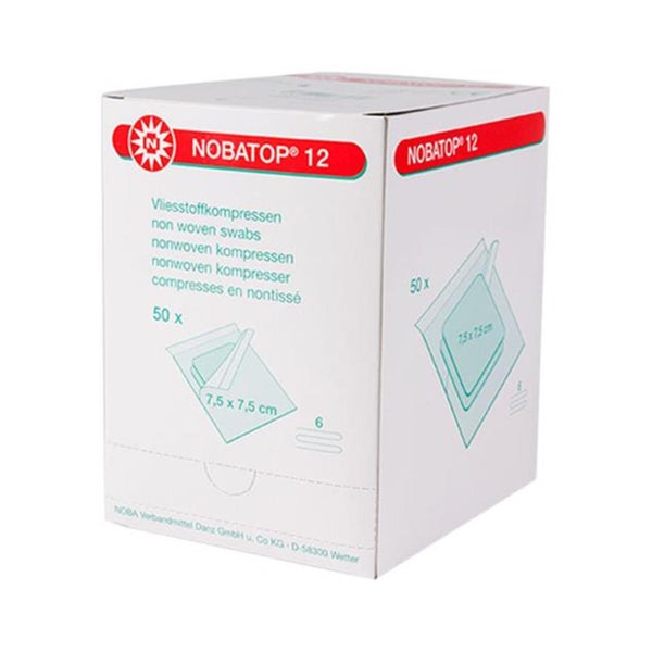 NOBA Nobatop 12 sterile Vliesstoffkompressen 6- lagig 50 x 2 Stück - 7,5 x 7,5 cm 50X2 St