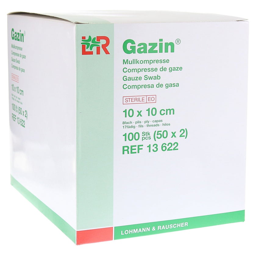 Lohmann Rauscher Gazin Mullkompresse steril 8- fach 17- fädig 50 x 2 Stück - 10 x 10 cm 50X2 St