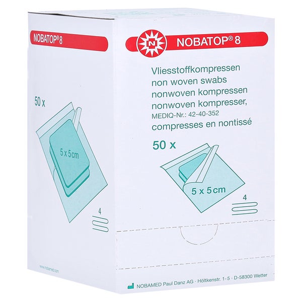 Noba Nobatop 8 Vliesstoffkompressen steril vierfach gelegt, 5 x 5 cm, 50 x 2 Stück 50X2 St