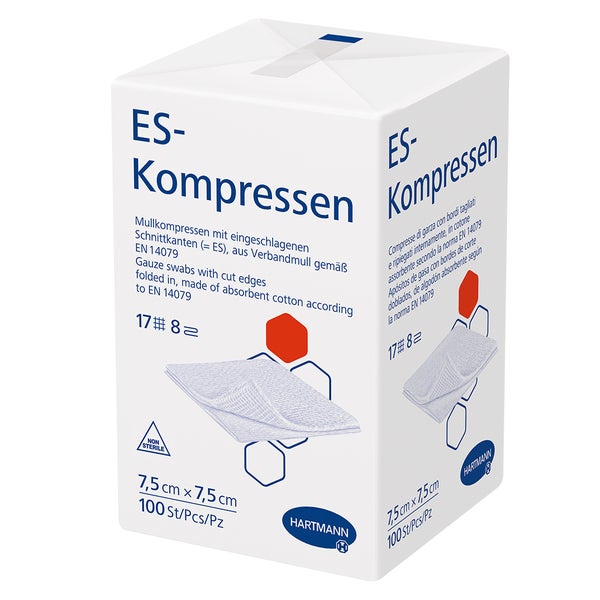 Hartmann ES Mullkompressen unsteril 7,5 x 7,5 cm, 17-fädig, 8-fach 100 St