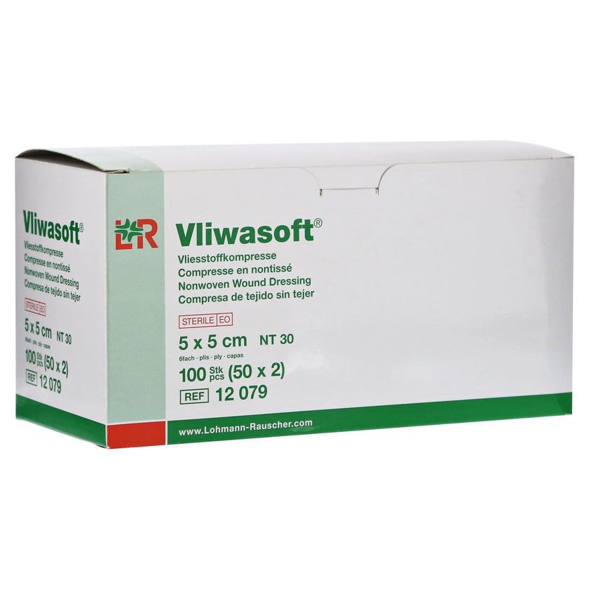 Lohmann Rauscher Vliwasoft Vliesstoffkompresse 6 - fach steril 50 x 2 Stück - 5 x 5 cm 50X2 St