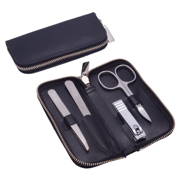 Reißverschluss-Etui aus Spaltleder schwarz, 4-teilig 1 St