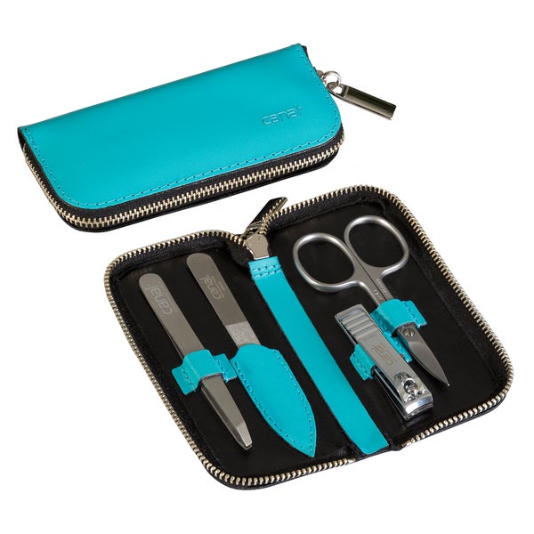 Reißverschluss-Etui aus Spaltleder türkis, 4-teilig 1 St