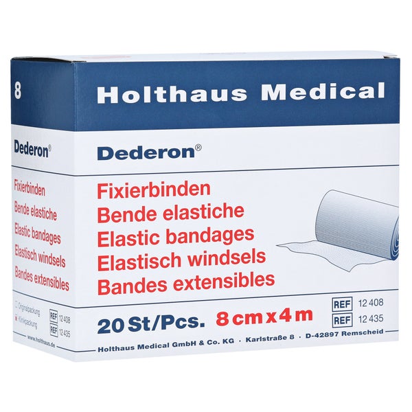 Holthaus Medical Dederon Fixierbinde 4 m - 1 Packung = 20 Stück lose in der Schachtel, Maße: 8 cm x 4 m 20 St