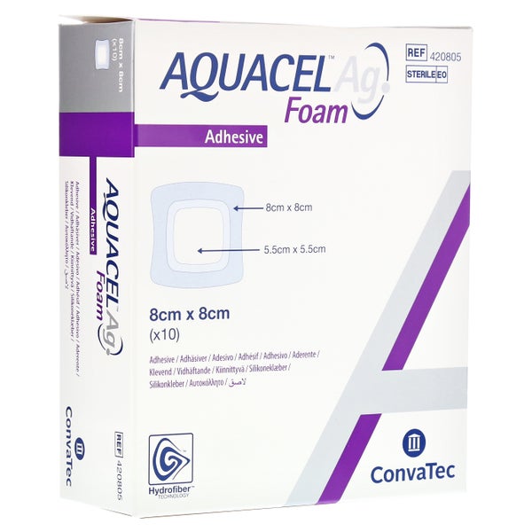 Aquacel Ag Foam adhäsiv 8x8 cm Verband 10 St