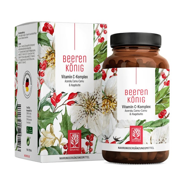 Vitamin C Komplex aus Camu Camu, Hagebutte & Acerola - BEERENKÖNIG - 180 vegane Kapseln - NATURTREU® 180 St