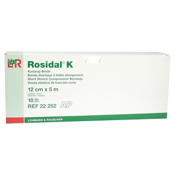 Lohmann & Rauscher Rosidal K Kurzzugbinden, cremefarben, 5 m - 1 Packung = 10 Stück, lose im Karton, Maße: 12 cm x 5 m 10 St