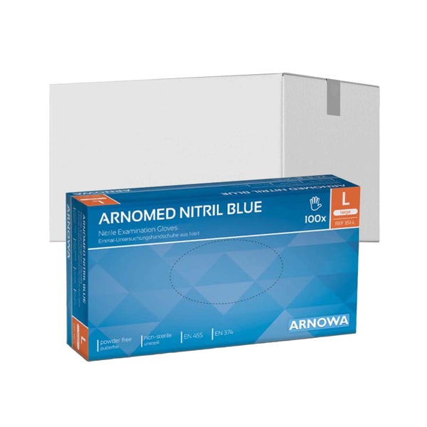 ARNOMED Nitril Blue Einmalhandschuhe, puderfrei, blau – extra reißfest - Größe XXL – Packung = 90 Stück 100 St