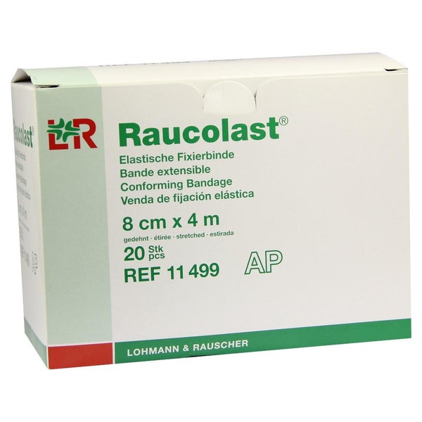 Lohmann & Rauscher Raucolast elastische Fixierbinde mit Webkanten, längselastisch - 1 Packung = 20 Stück, Maße: 8 cm x 4 m 20 St