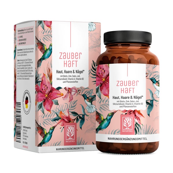 Beauty Komplex für Haut, Haare und Nägel mit Biotin, Selen, Jod, Zink, Vitamin A, B2 & Siliciumdioxid - ZAUBERHAFT - 120 vegane Kapseln - NATURTREU® 120 St