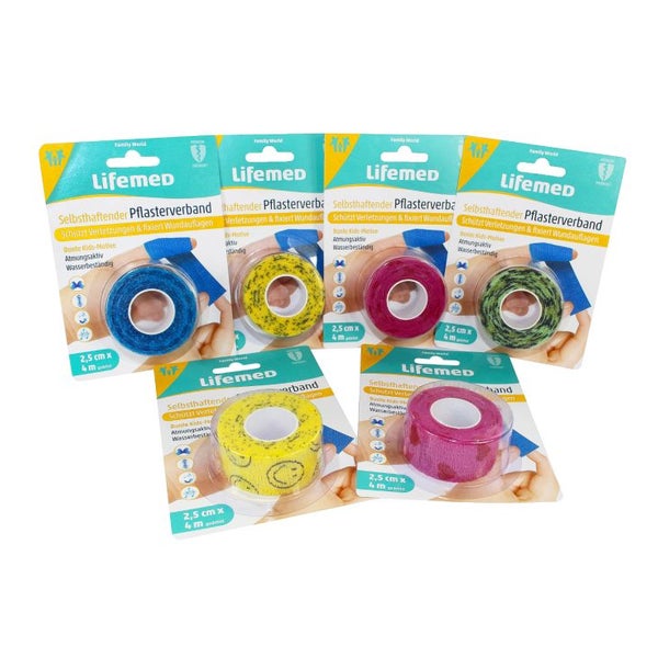Lifemed Selbsthaftender Pflasterverband 4 m x 2,5 cm 4 verschiedene Motive, 1 Stück 1 St