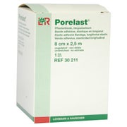 Lohmann & Rauscher Porelast Pflasterbinde, cremefarben, elastisch und atmungsaktiv - 1 Stück, einzeln in Faltschachtel, Maße: 8 cm x 2,5 m 1 St
