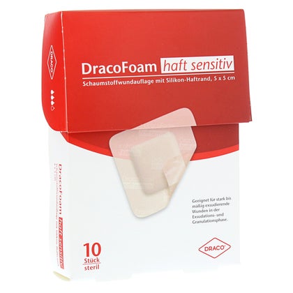 DRACOFOAM Haft Sensitiv Schaumstoff-Wundverbände – 10 Stück, 12,5 X 12,5 Cm | Polyurethan, Haftend