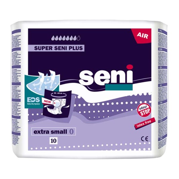 Super Seni Plus Extra Small Inkontinenzhosen, Unisex, 10er Pack, 40 - 60 cm, 1800 ml 12X10 St
