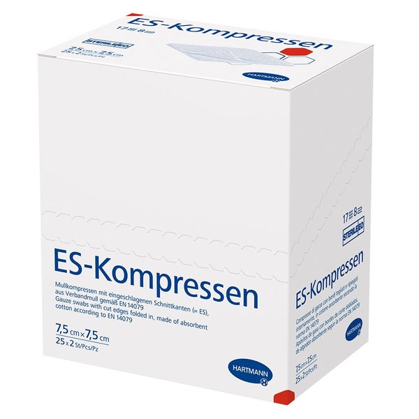 Hartmann ES-Kompressen steril 8- lagig 25 x 2 Stück - 7,5 x 7,5 cm / Einzelpackung 25X2 St