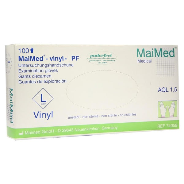 MaiMed vinyl PF Untersuchungshandschuhe unsteril puderfrei 100 Stück - L 100 St