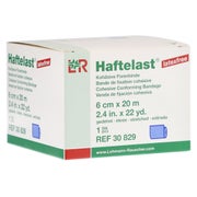 Lohmann & Rauscher Haftelast Fixierbinde, latexfrei, blau, selbsthaftend - 1 Stück, einzeln in Faltschachtel, Maße: 6 cm x 20 m 1 St