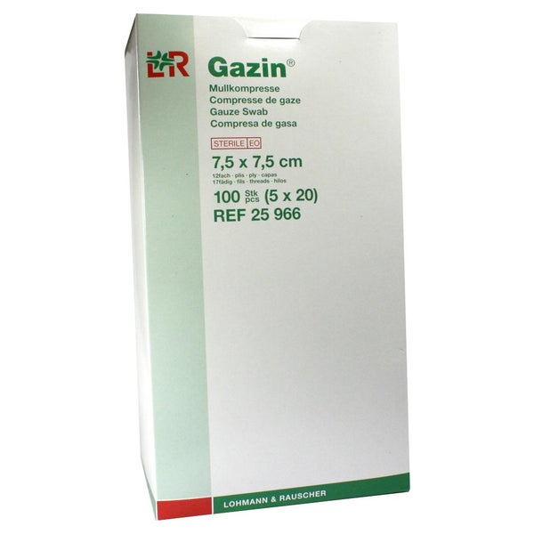 Lohmann Rauscher Gazin Mullkompresse steril 12- fach, 17-fädig, 5x20 Stück - 7,5x7,5cm 5X20 St