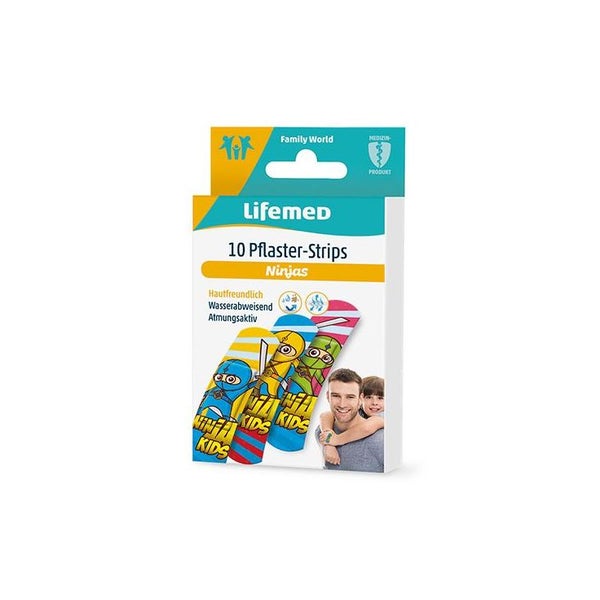 Lifemed Pflaster-Strips 6 cm x 1,7 cm farbig "Ninjas", 1 Packung 10 St