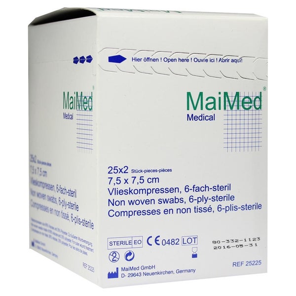 MaiMed Vlieskompressen steril 6-lagig 25 x 2 Stück - 7,5 x 7,5 cm 25X2 St