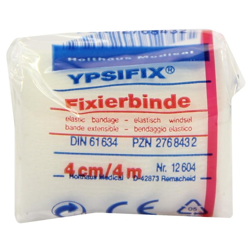 Holthaus Medical YPSIFIX Fixierbinde elastisch, DIN 61634 – einzeln in Folie und Schachtel - 1 Stück in Folie und Schachtel, Maße: 4 cm x 4 m 1 St