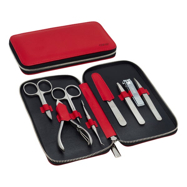 Reißverschluss-Etui aus Spaltleder rot, 8-teilig 1 St