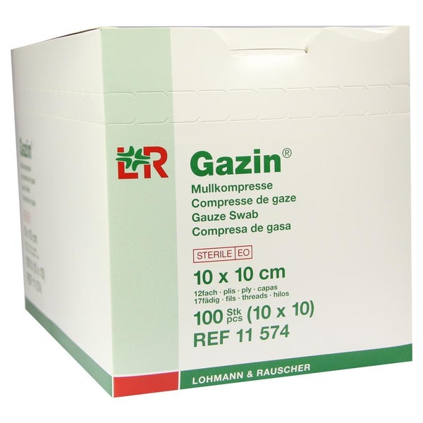 Lohmann Rauscher Gazin Mullkompresse steril, 10x10cm, 12- fach, 17-fädig, 10x10 Stück 10X10 St