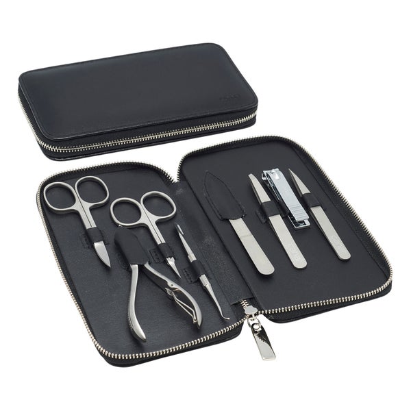 Reißverschluss-Etui aus Spaltleder schwarz, 8-teilig 1 St