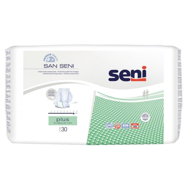 San Seni Plus Inkontinenzvorlagen, 37 x 69 cm, Unisex, 2.800 ml, 30er Pack 3X30 St