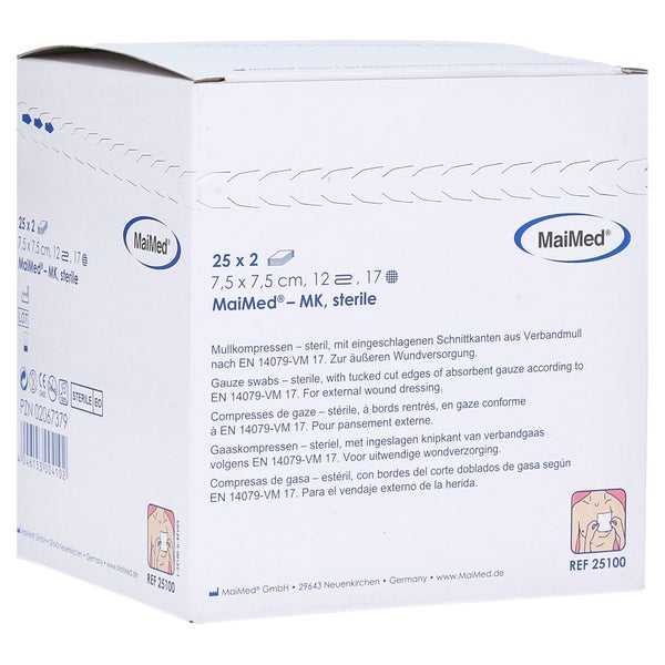 MaiMed Mullkompressen steril 12- lagig 25 x 2 Stück - 7,5 cm x 7,5 cm 25X2 St