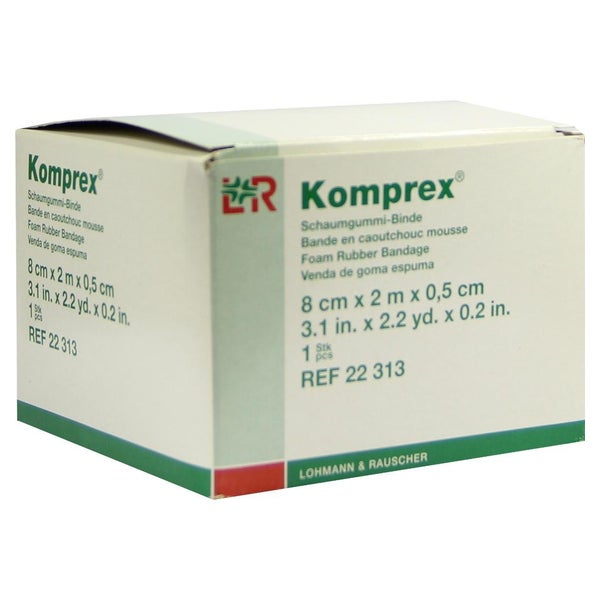 Lohmann & Rauscher Komprex Schaumgummi Binde, weiß, individuell zuschneidbar - 1 Stück, Maße: 8 cm x 2 m, Stärke 5 mm 1 St