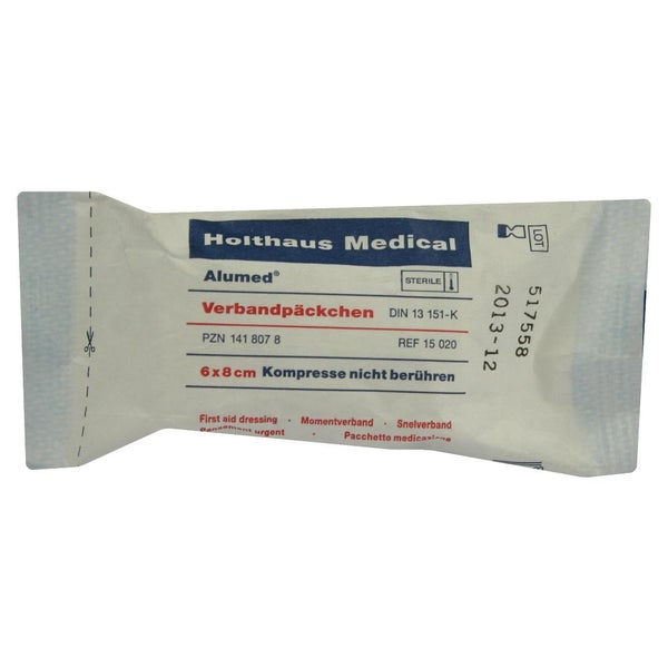 Holthaus Medical Alumed Verbandpäckchen, steril - 1 Stück, Maße: 6 x 8 cm (klein) 1 St