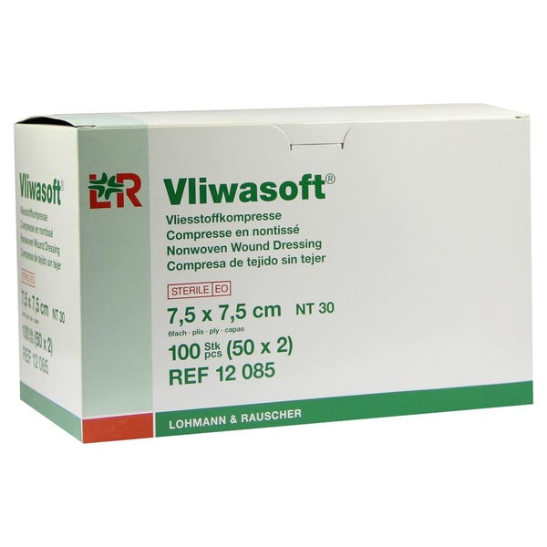 Lohmann Rauscher Vliwasoft Vliesstoffkompresse 6 - fach steril 50 x 2 Stück - 7,5 x 7,5 cm 50X2 St