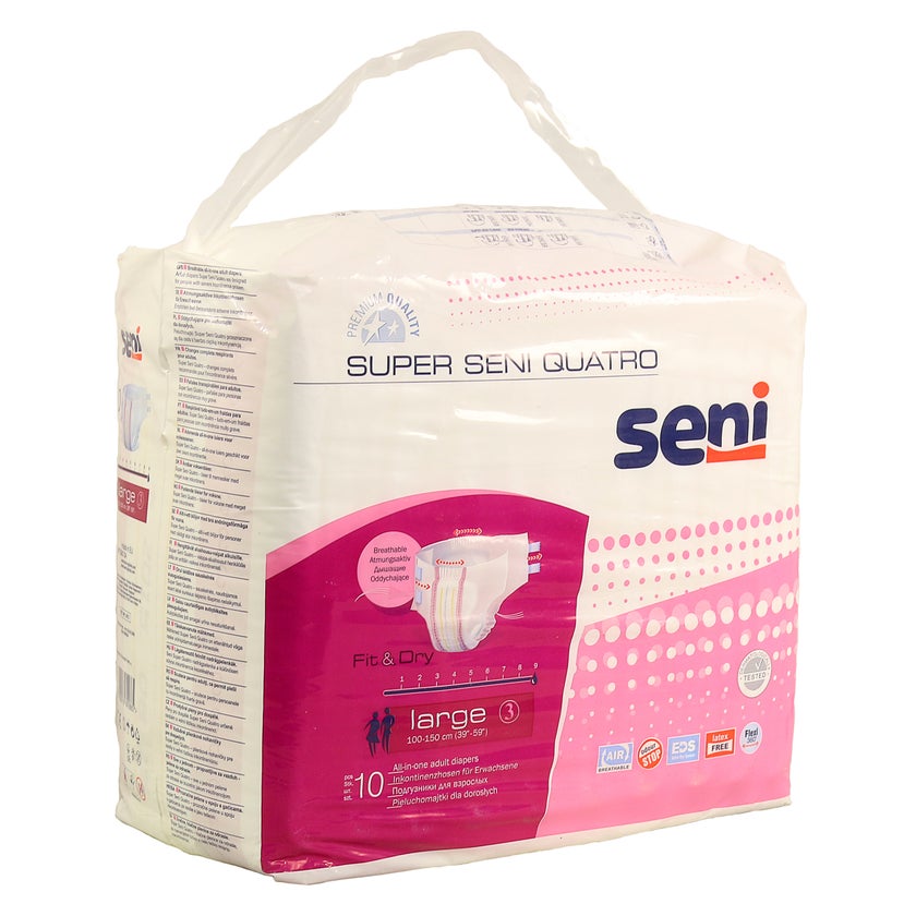 Super Seni Quatro Large Inkontinenzhosen, Unisex, 10er Pack, 100 - 150 cm, 4000 ml 10 St