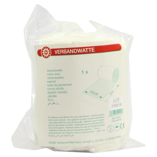 Noba Verbandwatte gerollt, aus Baumwolle, weiß, 10 cm x 2 m, 1 Stück 1 St