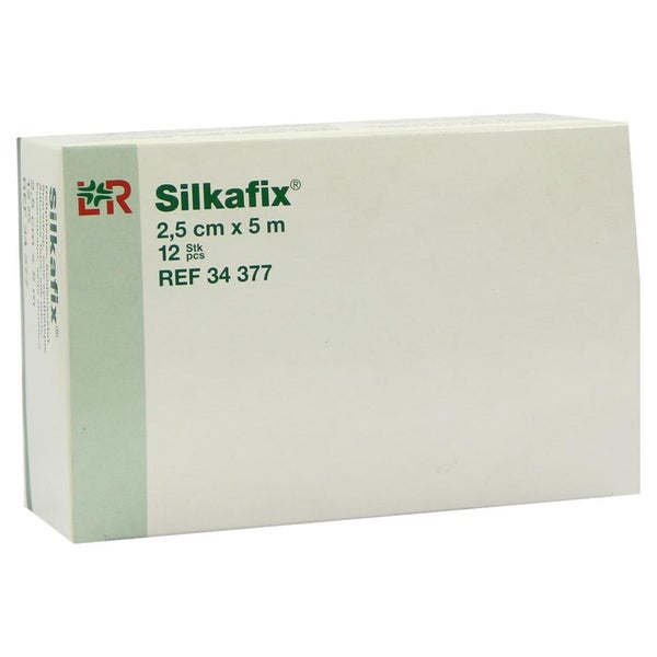 Lohmann & Rauscher Silkafix Heftpflaster, weiß, hautfreundlich - 1 Karton = 12 Rollen auf Pappkern, Maße: 2,5 cm x 5 m 12 St