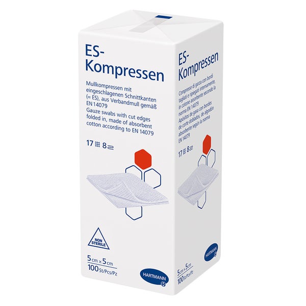 ES-KOMPRESSEN Mullkompressen unsteril 5x5 cm 8fach 100 St