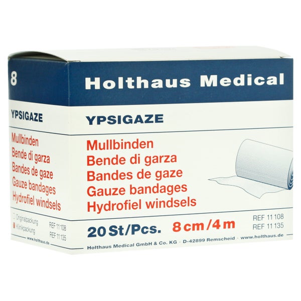 Holthaus Medical YPSIGAZE Mullbinde 4 m starr, Klinikpackung - 1 Packung = 20 Stück lose in der Schachtel, Maße: 8 cm x 4 m 20 St