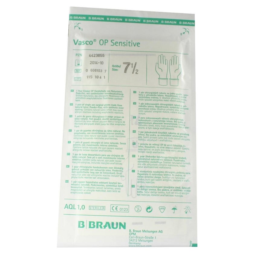 B. Braun Vasco OP Sensitive Latex Einmalhandschuhe naturweiß steril 40 Paar - 7.5 2 St