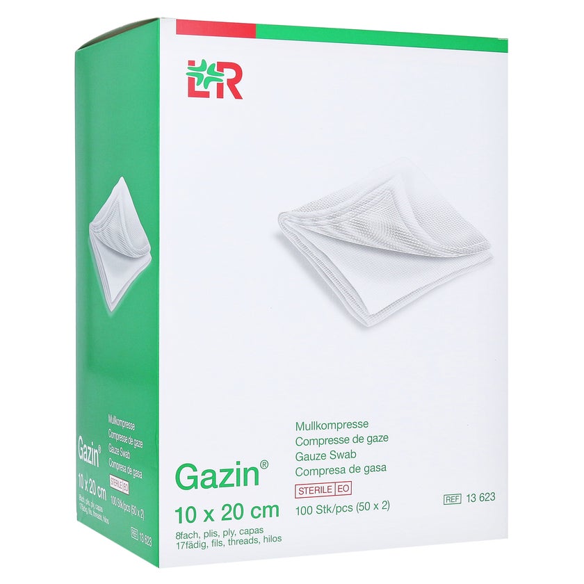 Lohmann Rauscher Gazin Mullkompresse steril 8- fach 17- fädig 50 x 2 Stück - 10 x 20 cm 50X2 St