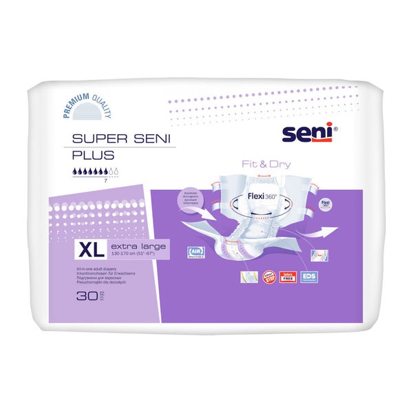 Super Seni Plus XL Inkontinenzhosen, Unisex, 30er Pack, 130 - 170 cm, 3200 ml 3X30 St