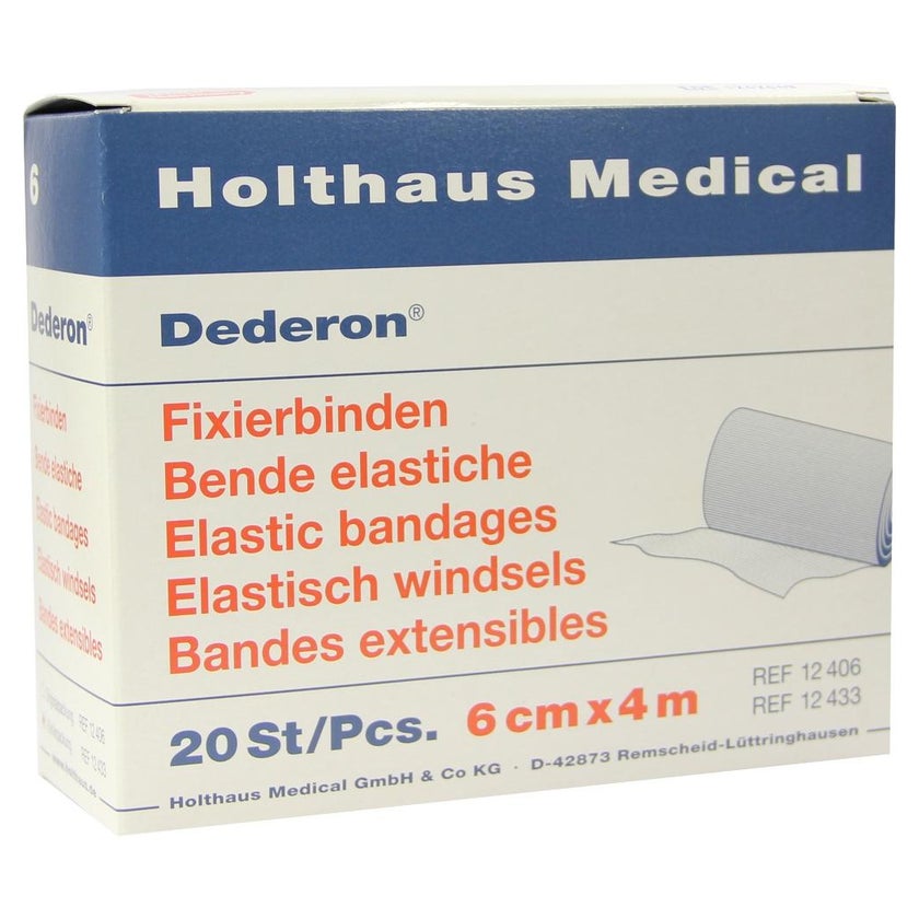 Holthaus Medical Dederon Fixierbinde 4 m - 1 Packung = 20 Stück lose in der Schachtel, Maße: 6 cm x 4 m 20 St