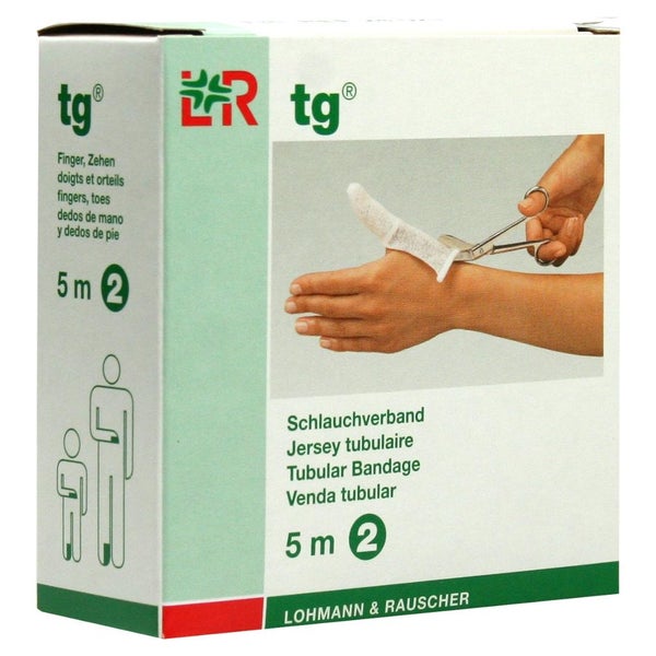 Lohmann & Rauscher tg Schlauchverband, weiß, 5 m, nahtlos gestrickt und dehnbar - 1 Stück, Gr. 2 (2,3 cm) für Finger, Zehen 1 St