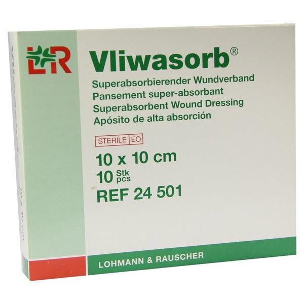 Lohmann & Rauscher Vliwasorb Superabsorber-Saugkompresse, steril, nicht klebend - 1 Packung = 10 Stück, Maße: 10 x 10 cm 10 St
